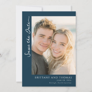 Elegante Navy Minimalistische Foto Save The Date