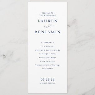 Elegante Navy-Minimalistische Hochzeitszeremonie Programm