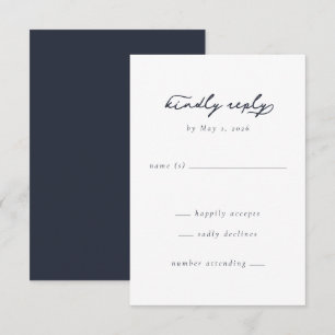 Elegante Navy Minimalistische Kalligrafie RSVP Karte