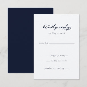 Elegante Navy-Minimalistische Kalligrafie RSVP Karte
