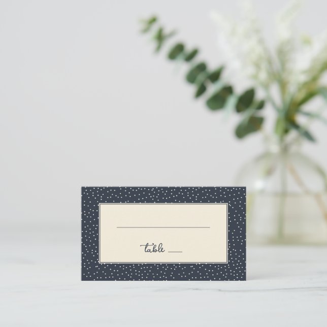 Elegante Navy mit Punkten Platzkarte (Stehend Vorderseite)