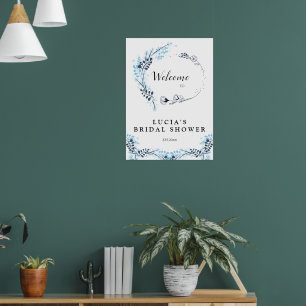 Elegante Navy-Monogramm-Blumen-Hochzeitsdusche-Wil Poster