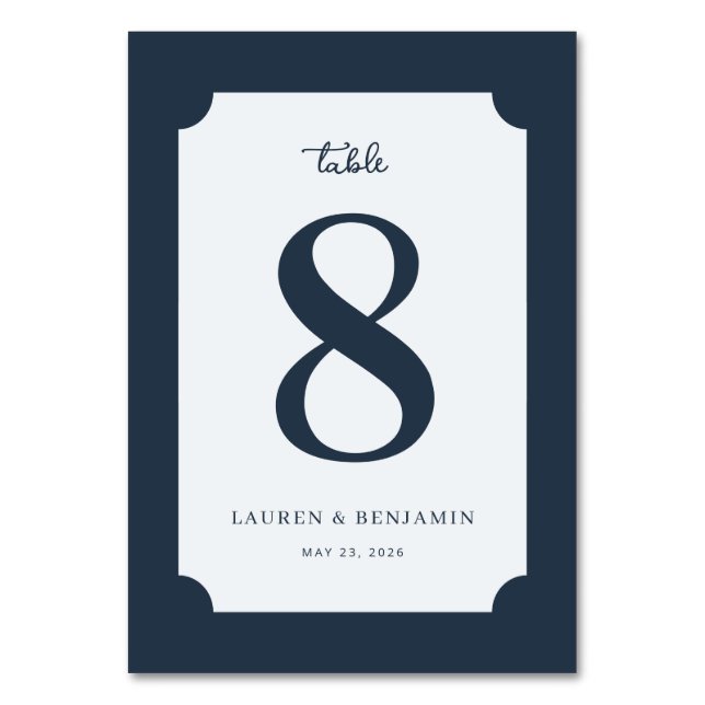 Elegante Navy Nummer Acht Tischnummer (Vorderseite)