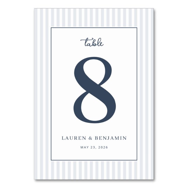 Elegante Navy Nummer Acht Tischnummer (Vorderseite)