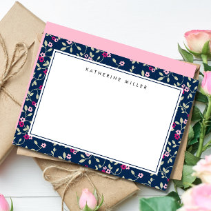 Elegante Navy & Pink Blumenmuster-Karte Mitteilungskarte