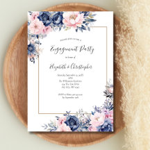Elegante Navy Pink Floral Engagement Party