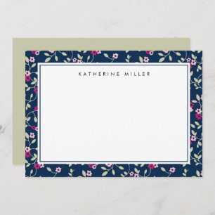Elegante Navy Pink Floral Muster Note Card Mitteilungskarte