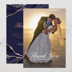Elegante Navy-Rosa-Goldfolie-Achat-Hochzeitsfoto Dankeskarte