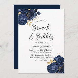 Elegante Navy Rose Brunch Bubbly Brautparty Einladung