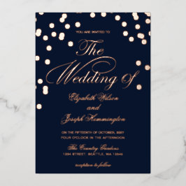 Elegante Navy Rose Gold Confetti Wedding Folieneinladung