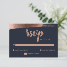 Elegante Navy Rose Gold Einfache Moderne Hochzeit RSVP Karte