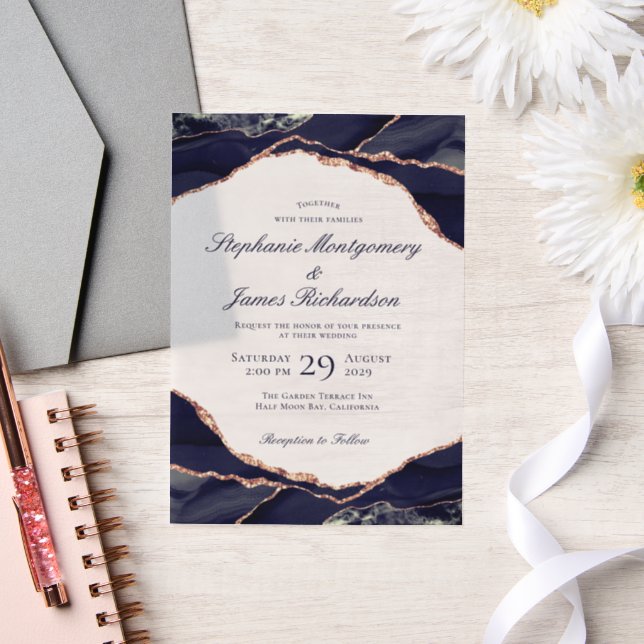 Elegante Navy Rose Gold Foil Agate Wedding (Hochzeit)