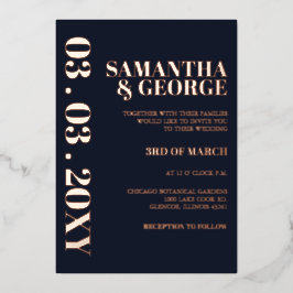 Elegante Navy Rose Gold Moderne Hochzeit Folieneinladung
