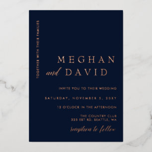 Elegante Navy Rose Gold Wedding Foil Einladung