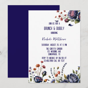 Elegante Navy Rose und Coral Brunch & Bubbly Einladung