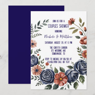 Elegante Navy Rose und Terracotta Couples Dusche Einladung