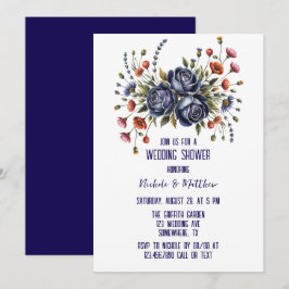 Elegante Navy Rose und Terracotta Florals Wedding Einladung