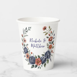 Elegante Navy Rose und Terracotta Florals Wedding Pappbecher