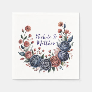 Elegante Navy Rose und Terracotta Florals Wedding Serviette