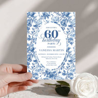 Elegante Navy-Rosen French Toile 60. Geburtstag