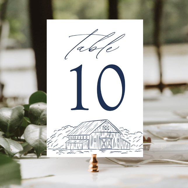 Elegante Navy Rustic Barn Wedding Tischnummer (Von Creator hochgeladen)