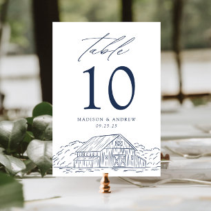 Elegante Navy Rustikale Scheunenhochzeit Tischnummer