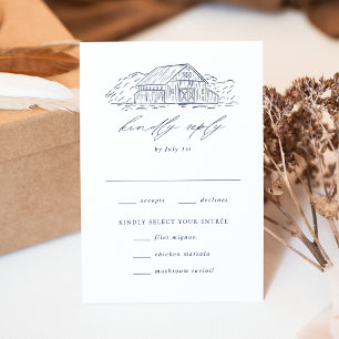 Elegante Navy Rustikale Scheunenhochzeitsmahlzeit RSVP Karte