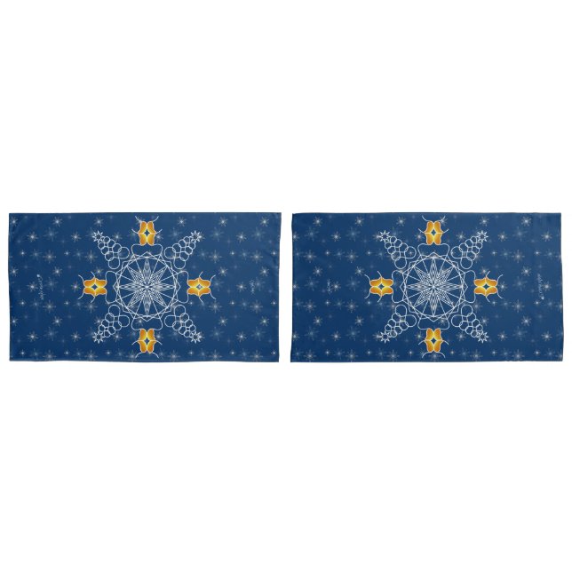 Elegante Navy Schneeflocken Kuss Wintermuack S!!! Kissenbezug (Vorderseite-Set)