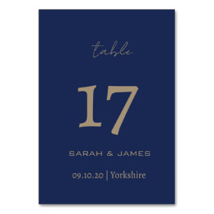 Elegante Navy Script Custom Tischnummer Card