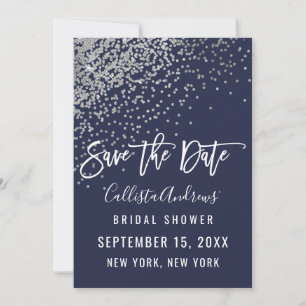 Elegante Navy Silber Glitter Konfetti Brautparty Save The Date