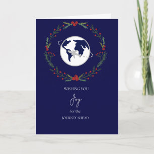 Elegante Navy- & Silber-Reise-Weihnachtskarte Fl Feiertagskarte