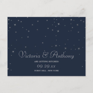 Elegante Navy & Silver Falling Stars Save the Date Ankündigungspostkarte