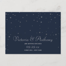 Elegante Navy & Silver Falling Stars Save the Date Ankündigungspostkarte