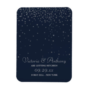 Elegante Navy & Silver Falling Stars Save the Date Magnet