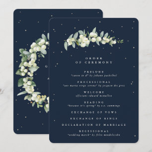 Elegante Navy Snowberry+Eucalyptus-Stiel Hochzeit Programm