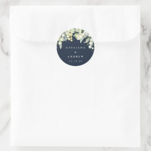 Elegante Navy Snowberry+Eucalyptus Wedding Runder Aufkleber