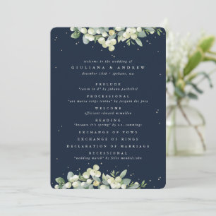 Elegante Navy Snowberry+Eucalyptus Winter Wedding Programm