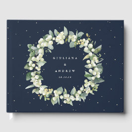 Elegante Navy Snowberry+Eucalyptus Wreath Wedding Gästebuch