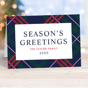 Elegante Navy-Tartan-Karo-Saisongrüße Feiertagskarte