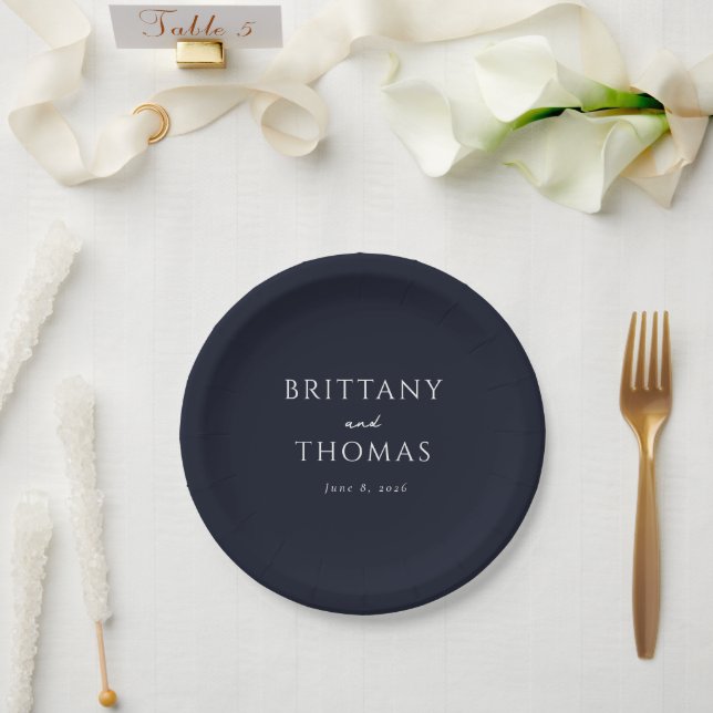 Elegante Navy-Typografie Pappteller (Hochzeit)