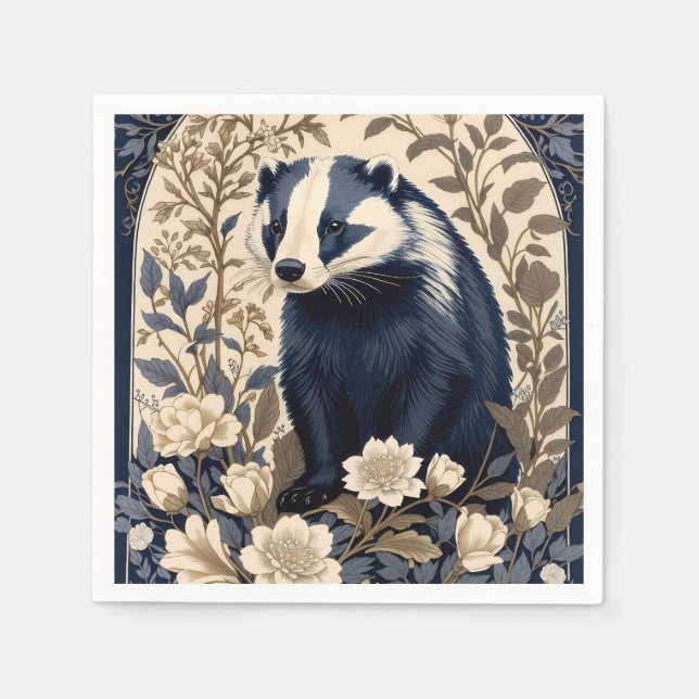 Elegante Navy- und Creme-Dachs-Blumenmuster Serviette (Vorderseite)