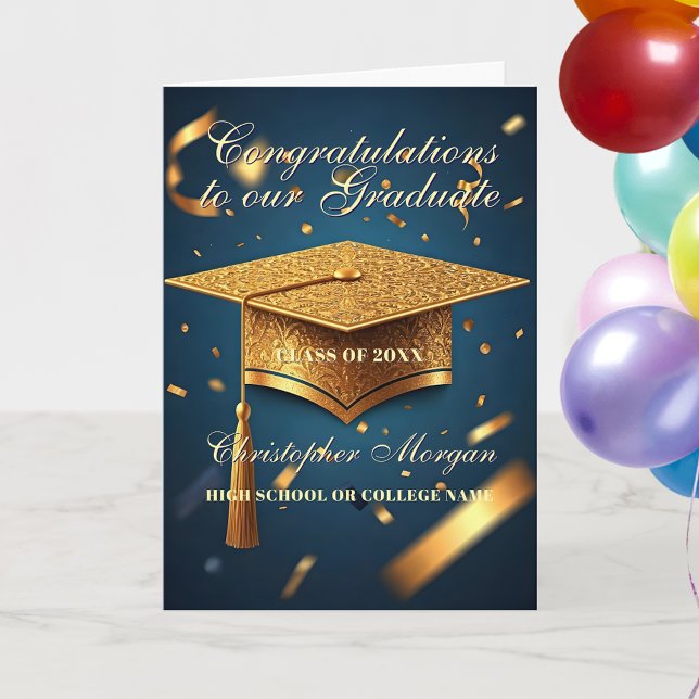 Elegante Navy und Gold Abschluss Celebration Karte (Von Creator hochgeladen)