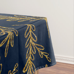 Elegante Navy und Gold Floral Sprig Tischtuch Tischdecke