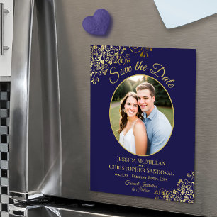 Elegante Navy- und Gold-Hochzeit-Save-the-Date-Fot Magneteinladung