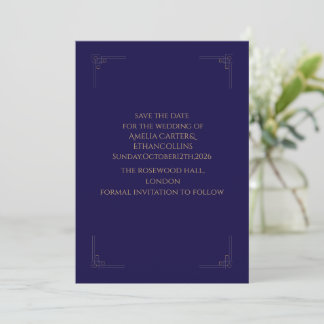 Elegante Navy- und Gold-Save the Date-Karte Save The Date