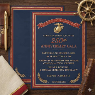 Elegante Navy- und Gold-Veranstaltung zum 250. Jub Einladung