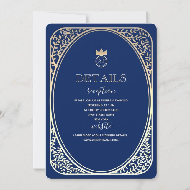 Elegante Navy und Gold Wedding Information Card Einladung (Vorderseite)