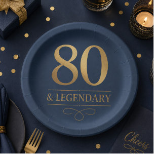 Elegante Navy- und Goldene 80. und legendäre Gebur Pappteller