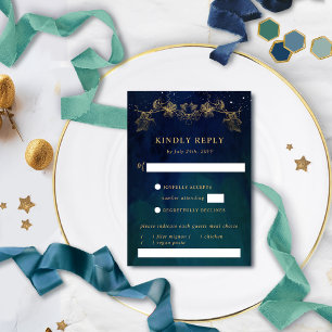 Elegante Navy und Green Celestial UAWG mit Mahlzei RSVP Karte