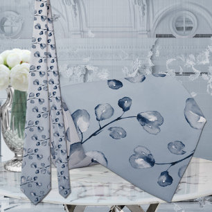 Elegante Navy- und Staubblaue Eukalyptus-Hochzeit Krawatte